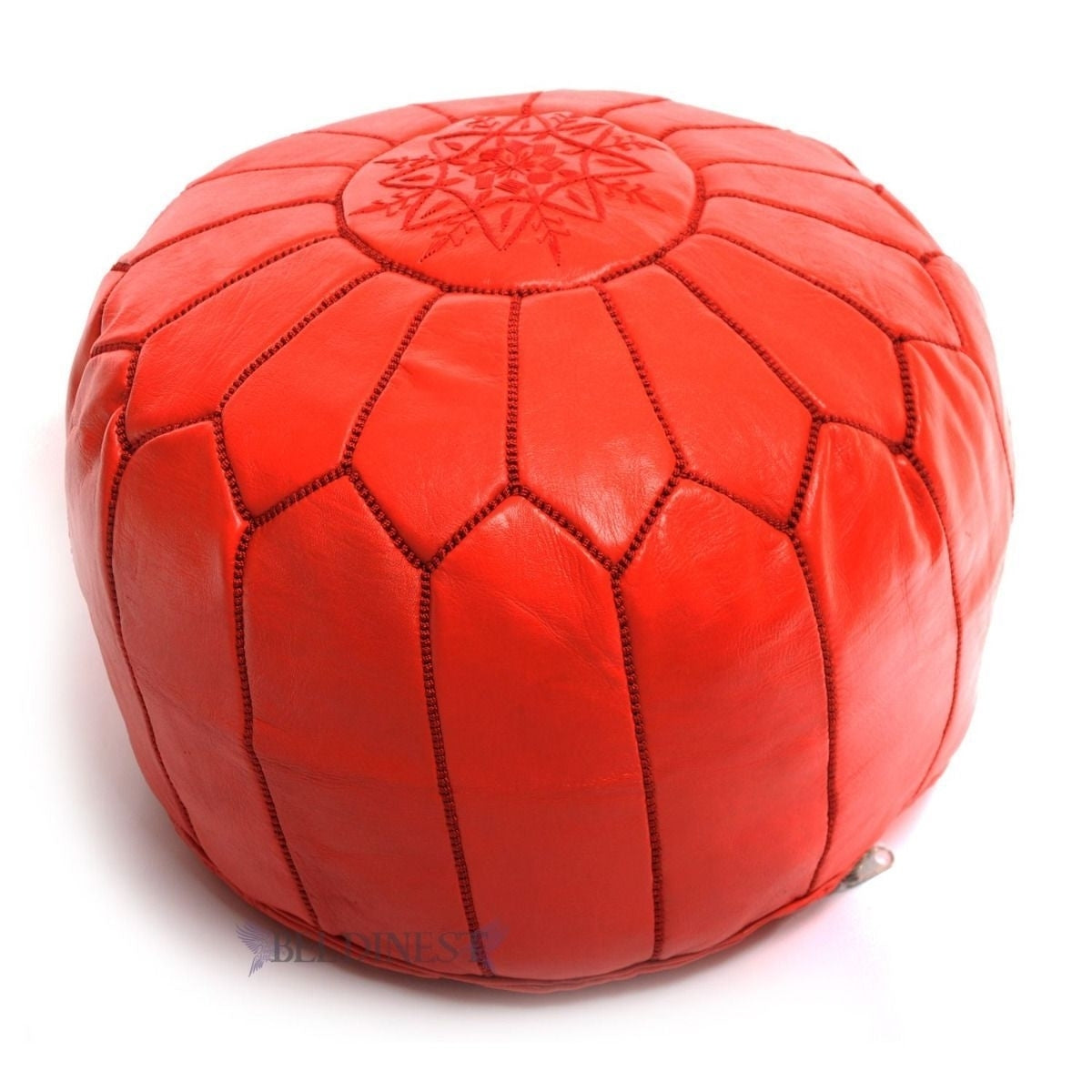 BeldiNest Moroccan Genuine Leather Pouf Ottoman - Pre-Filled, Handmade, Round Ottoman, Bohemian Footstool, Perfect Home Ottoman Footrest, Size: D20" H14"- Turquoise