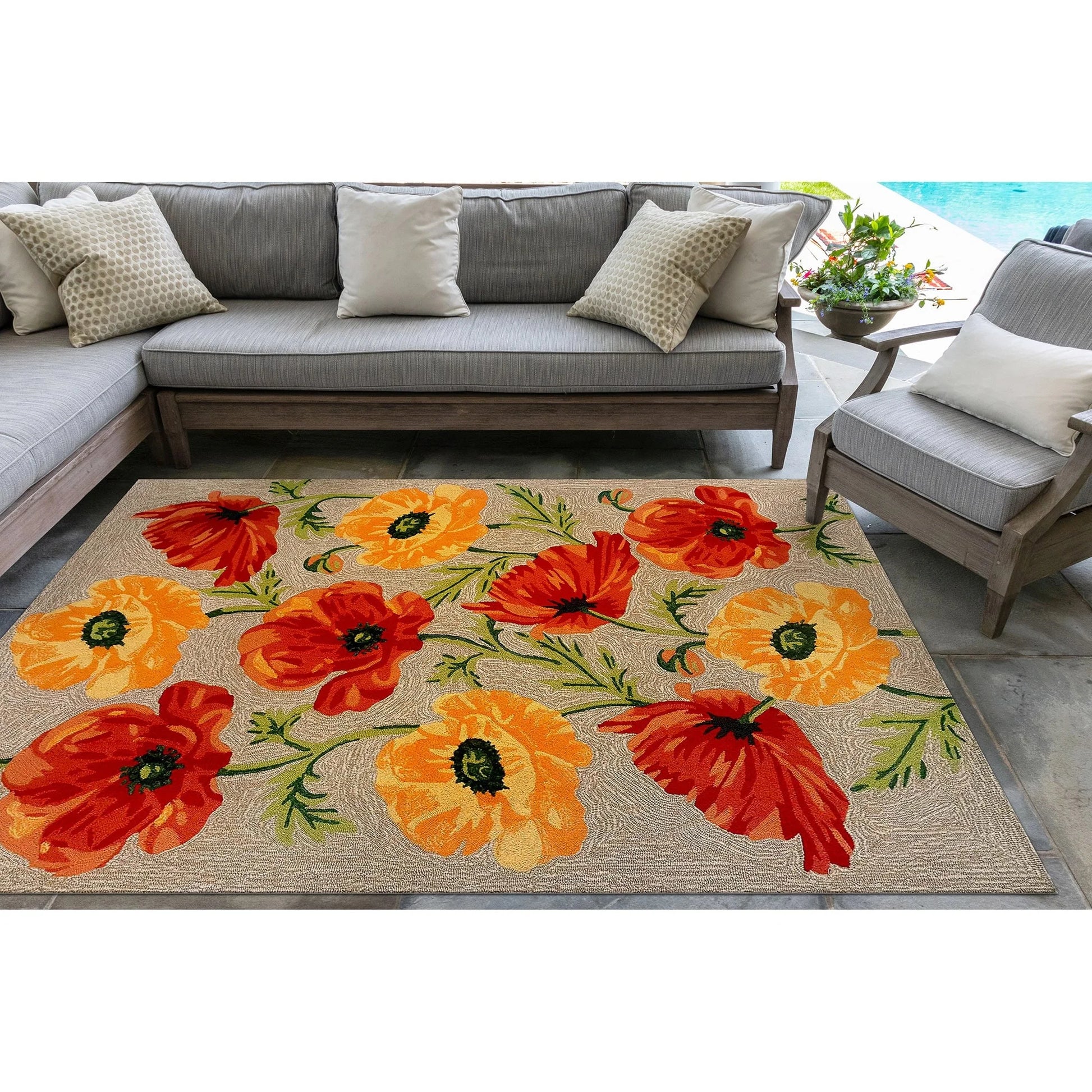 Liora Manne Ravella Poppies Outdoor Indoor Area Rug Neutral Fade Resistant 5x8