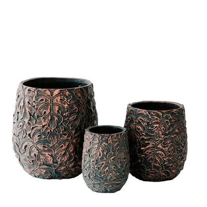 XBrand 19.3", 15.4" and 12.2"H Tall Beige and Golden Fiberstone/Cement Indoor Outdoor Planters (Set of 3), Modern Decorative Plant Pots with Drain Hole for All House Plants, Succulents & Flowers
