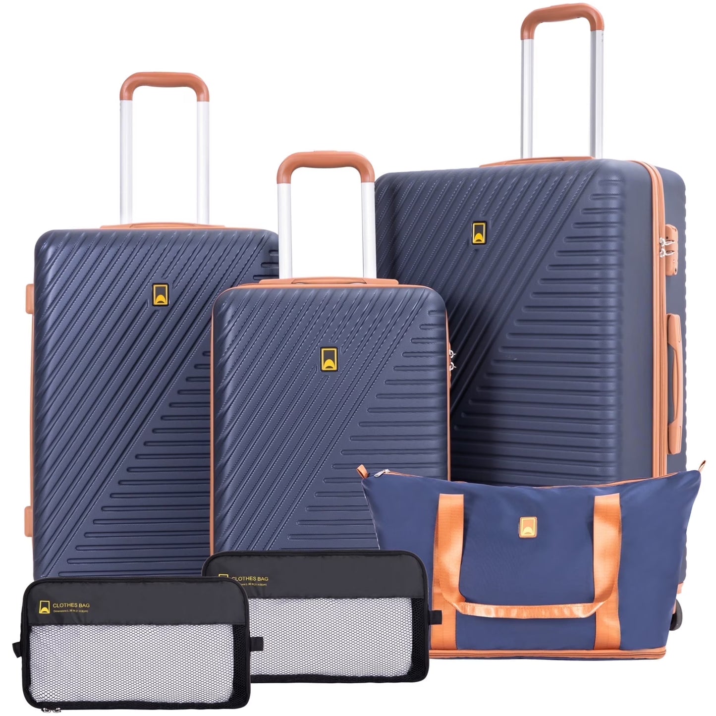 Landisun Luggage Sets 6 Piece Hardshell ABS Suitcase Set with TSA Lock, Travel Luggage with Portable Bag, Black