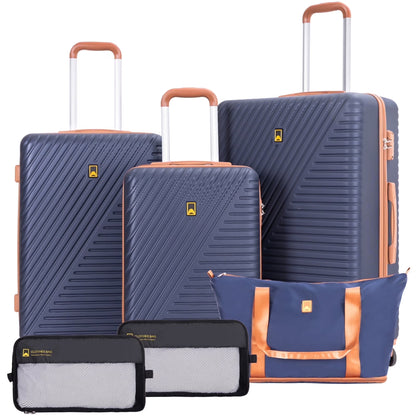 Landisun Luggage Sets 6 Piece Hardshell ABS Suitcase Set with TSA Lock, Travel Luggage with Portable Bag, Black