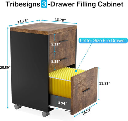 Tribesigns 83" L-Shaped Executive Desk, Large Office Desk with 3-Drawer Mobile File Cabinet, Industrial Corner Computer Desk with Storage Drawers for Home Office, Rustic Brown