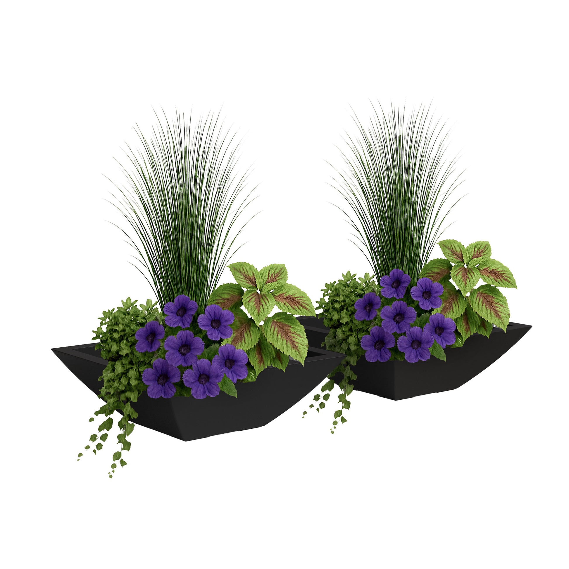 Evolve 20 in. Square Bowl Planters, Black, 2-pack