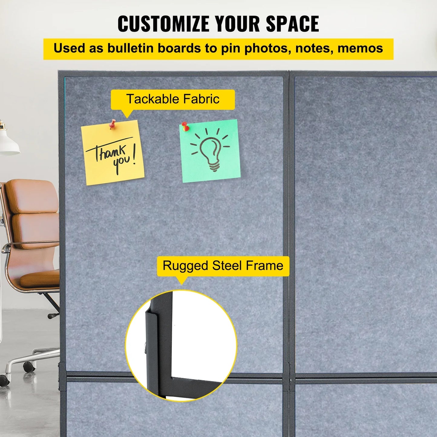 VEVOR Acoustic Room Divider Office Partition Panel 72"x66" 3 Pack in Light Gray