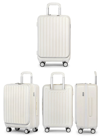 Front Open Carry On Luggage Laptop Compartment 100%PC TSA Lock Spinner Wheels 20" Lightweight Hardside Suitcase