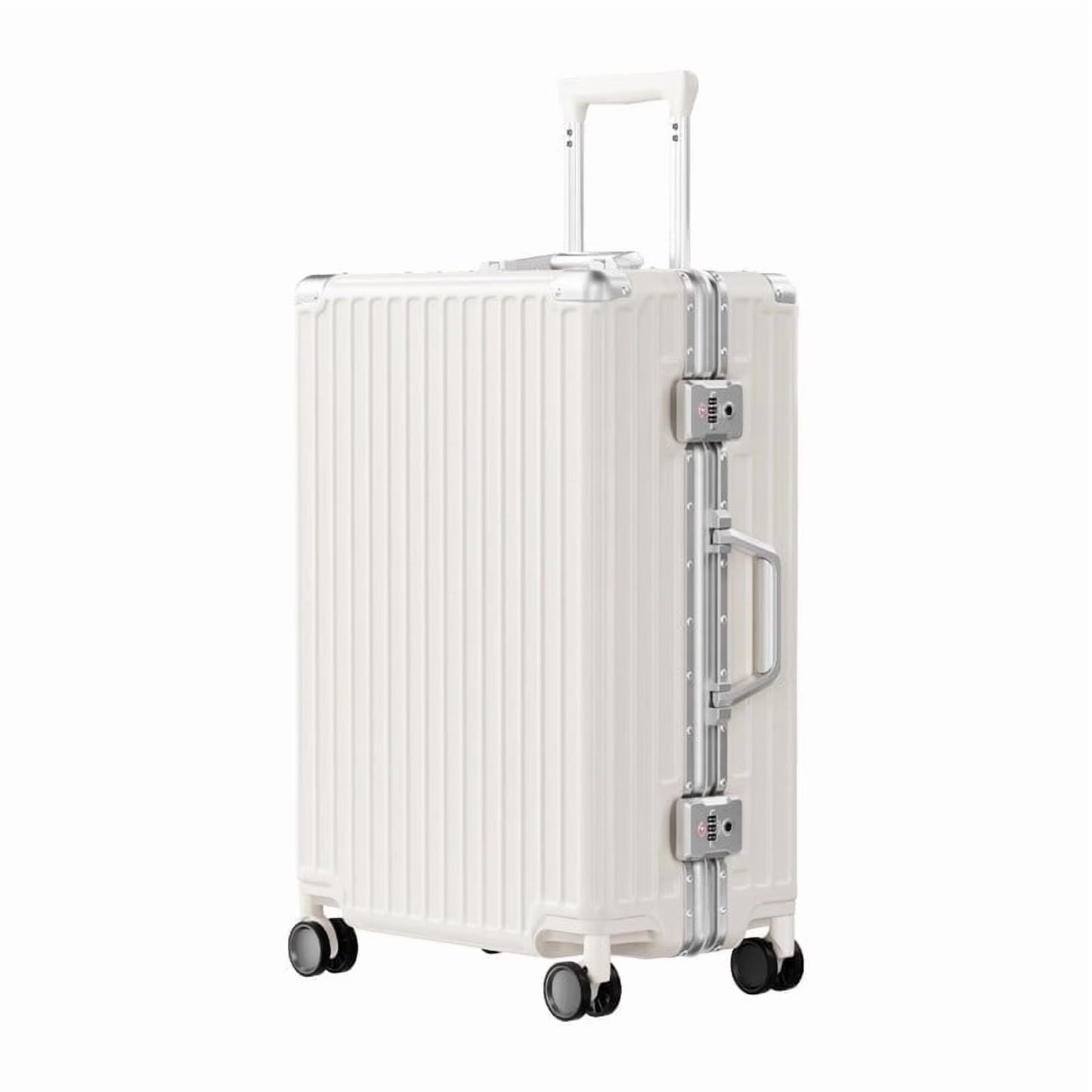 Luggage Aluminium Frame PC ABS Hardshell Suitcase with Spinner Wheels TSA Lock Zipperless Luggage 28 inch Silver