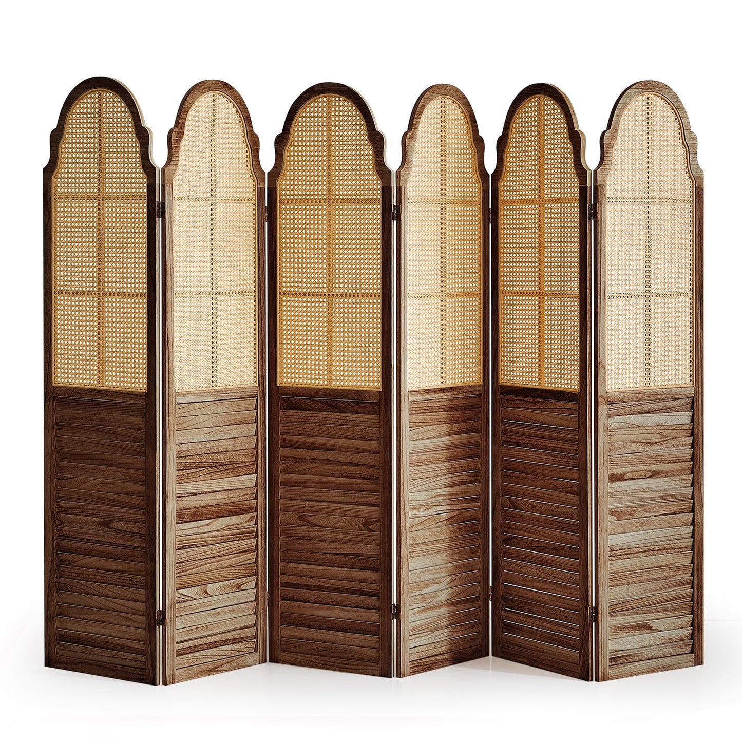 Aletheiawu 4 Panel Rattan Room Divider, Foldable Privacy Screen, No Installation Required, Black