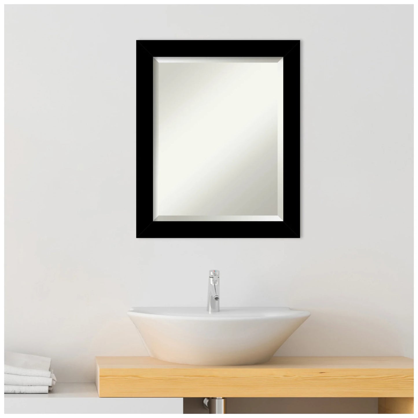 Amanti Art Brushed Black Beveled Bathroom Wall Mirror