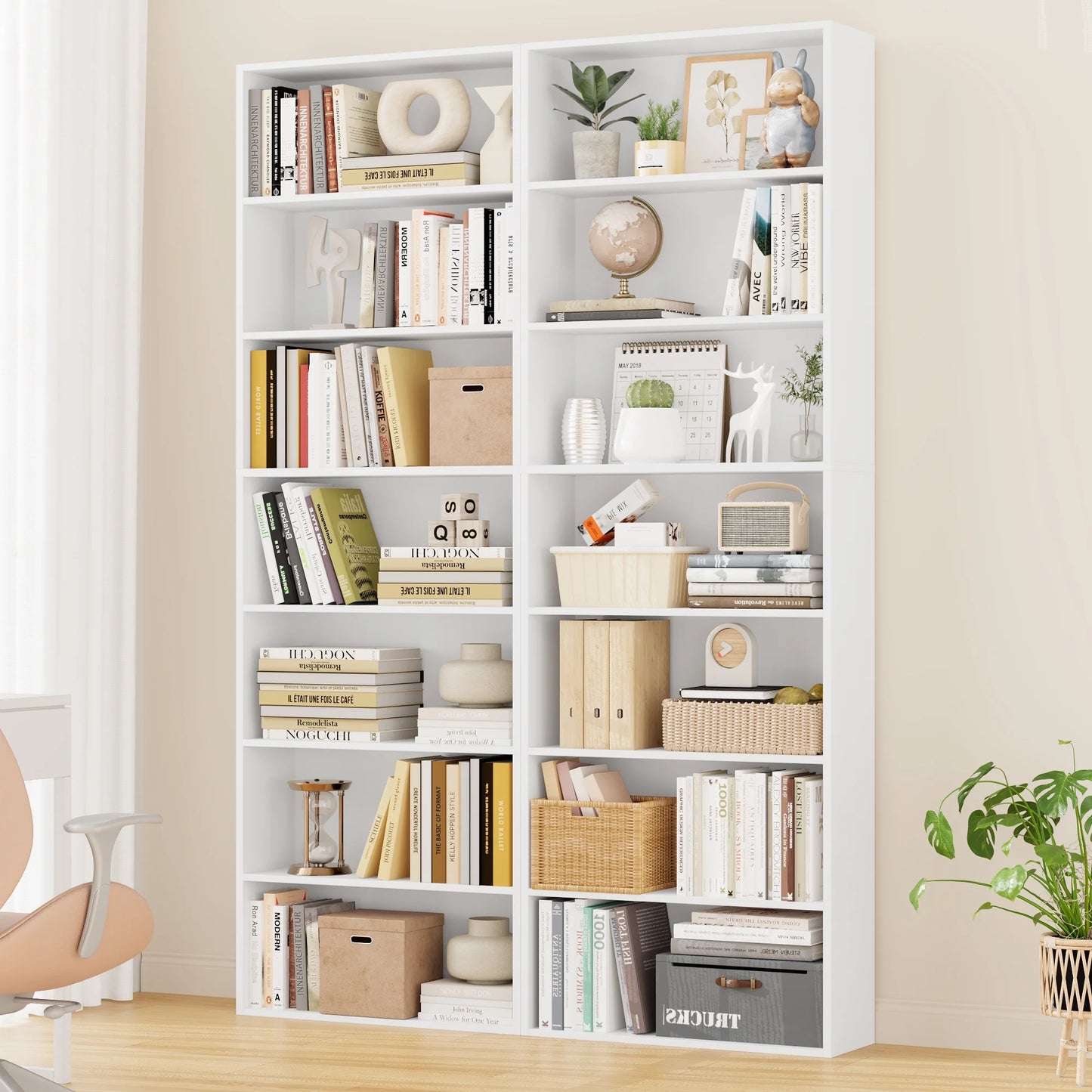 Homfa 82" Tall Bookcases, Freestanding Display Storage Shelves, 7-Tier Open Bookshelf for Home Office Living Room Bedroom, White