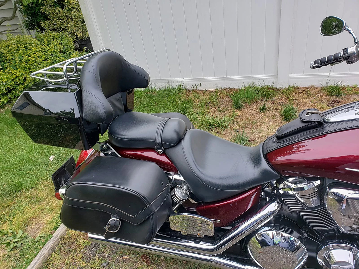 Kojem Motorcycle Trunk Tour Pack Luggage Universal for Harley Honda Yamaha Suzuki Cruiser Tail Box with Top Rack Backrest Black