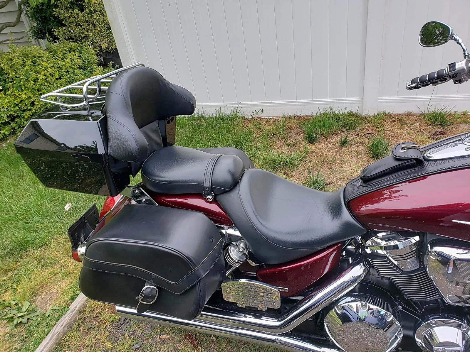 Kojem Motorcycle Trunk Tour Pack Luggage Universal for Harley Honda Yamaha Suzuki Cruiser Tail Box with Top Rack Backrest Black