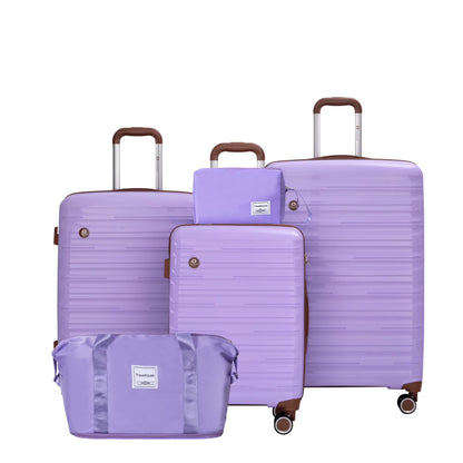 5-Piece Polyester Luggage Set with TSA Lock, Expandable Carry-On Suitcase and 360° Spinner Wheels in Blue, Complete Travel System for Versatile Packing