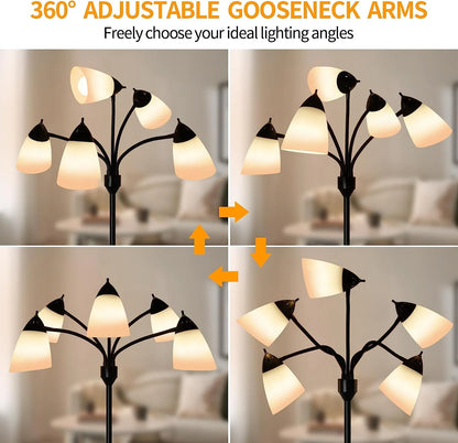 DINGLILIGHTING Floor Lamp Tall for Room: Flexible Gooseneck Floor Lamps Standing for Bedroom Home Office - Modern Floor Lights 5-Light