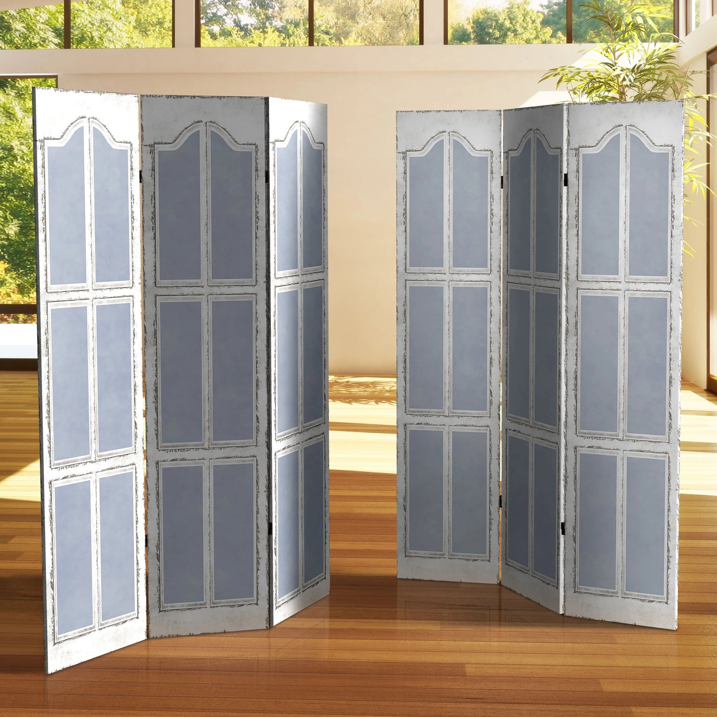 Oriental Furniture 6 ft. Tall Shutters Canvas Room Divider - 3 Panel