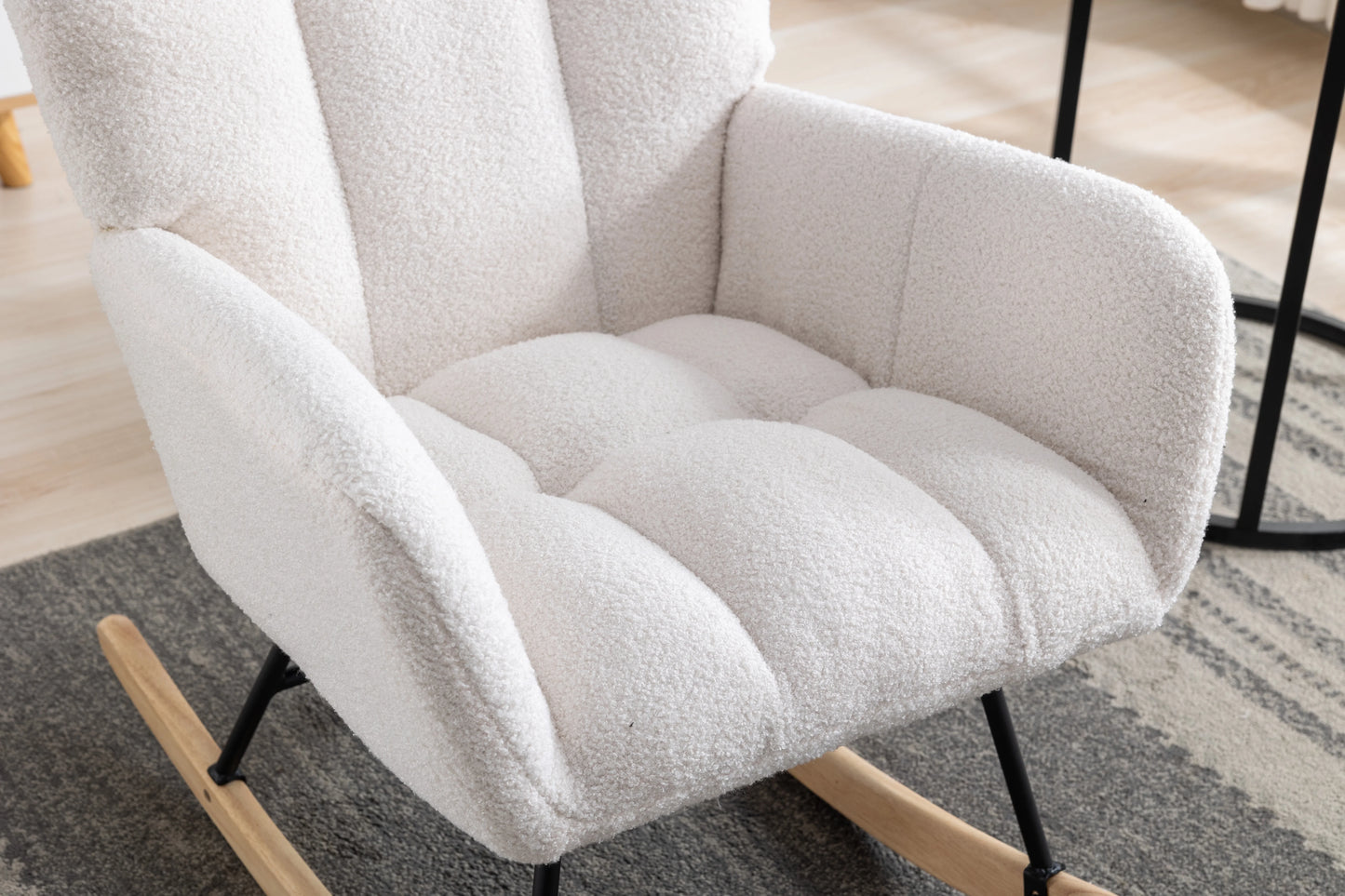 Rocking Chair Nursery,Teddy Upholstered Glider Rocker with High Backrest,Modern Rocking Accent Chairs Glider Recliner for Living Room, Nursery, Bedroom,White