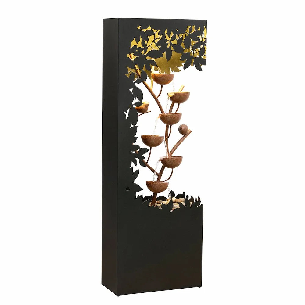 Hi-Line Gift Ltd. Black LED Fountain with Hollowed Flower & Bowl Design - Outdoor