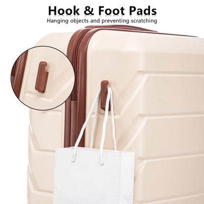PAPROOS 3 Piece Luggage Set, ABS Carry-on Luggage Set with Spinner Wheels and TSA Lock, Lightweight Hardside Luggage, 20/24/28 Inch Rolling Suitcase Set for Travel Business Trip, Beige