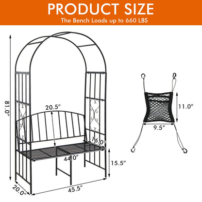 Gymax Steel Garden Arch w/2-Seat Bench 6'7''H x 3'8''W Outdoor Arbor for Climbing Plants