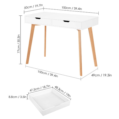 Homfa White Desk with Drawers, Study Work Desk Table for Home Office Writing