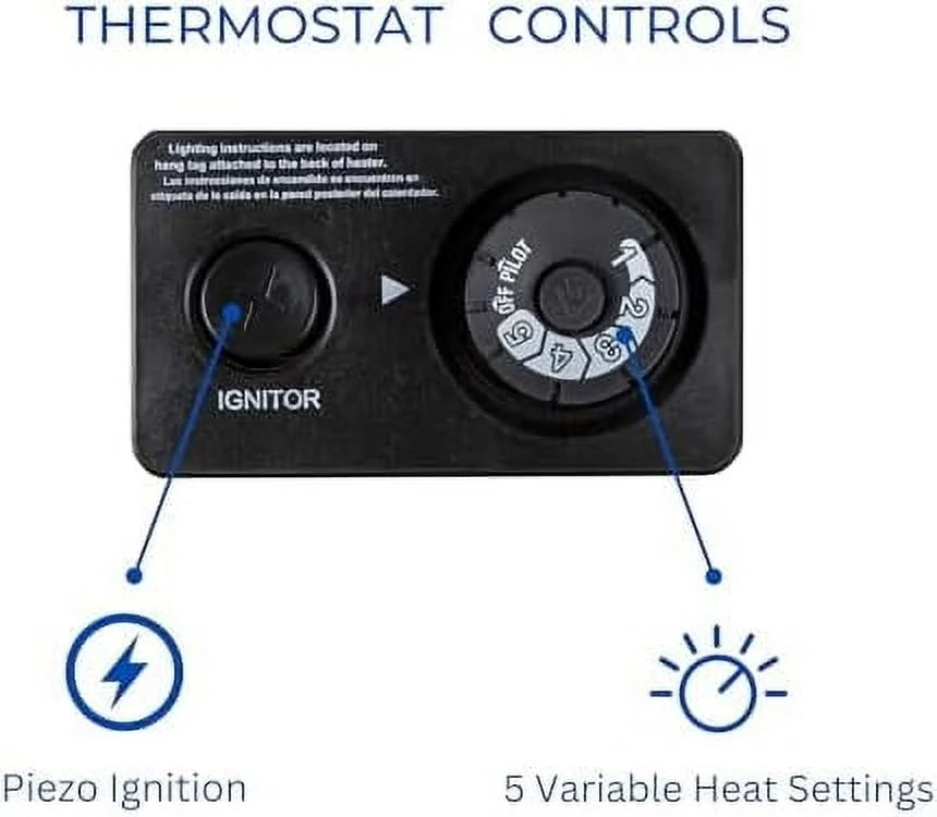 ML100TBAHR Ventless Propane Gas Blue Flame Space Heater with Thermostat Control for Living Room, Bedroom, Home Office, 10000 BTU, Heats Up to 300 Sq. Ft., Includes Wall Mount, Black