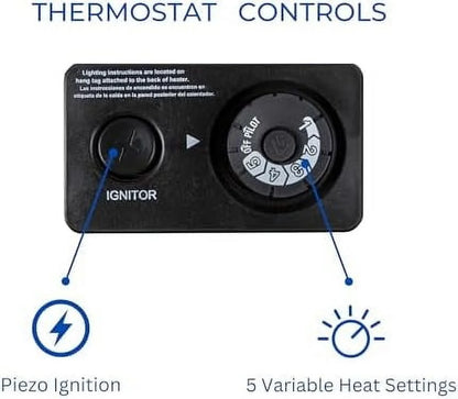 ML100TBAHR Ventless Propane Gas Blue Flame Space Heater with Thermostat Control for Living Room, Bedroom, Home Office, 10000 BTU, Heats Up to 300 Sq. Ft., Includes Wall Mount, Black