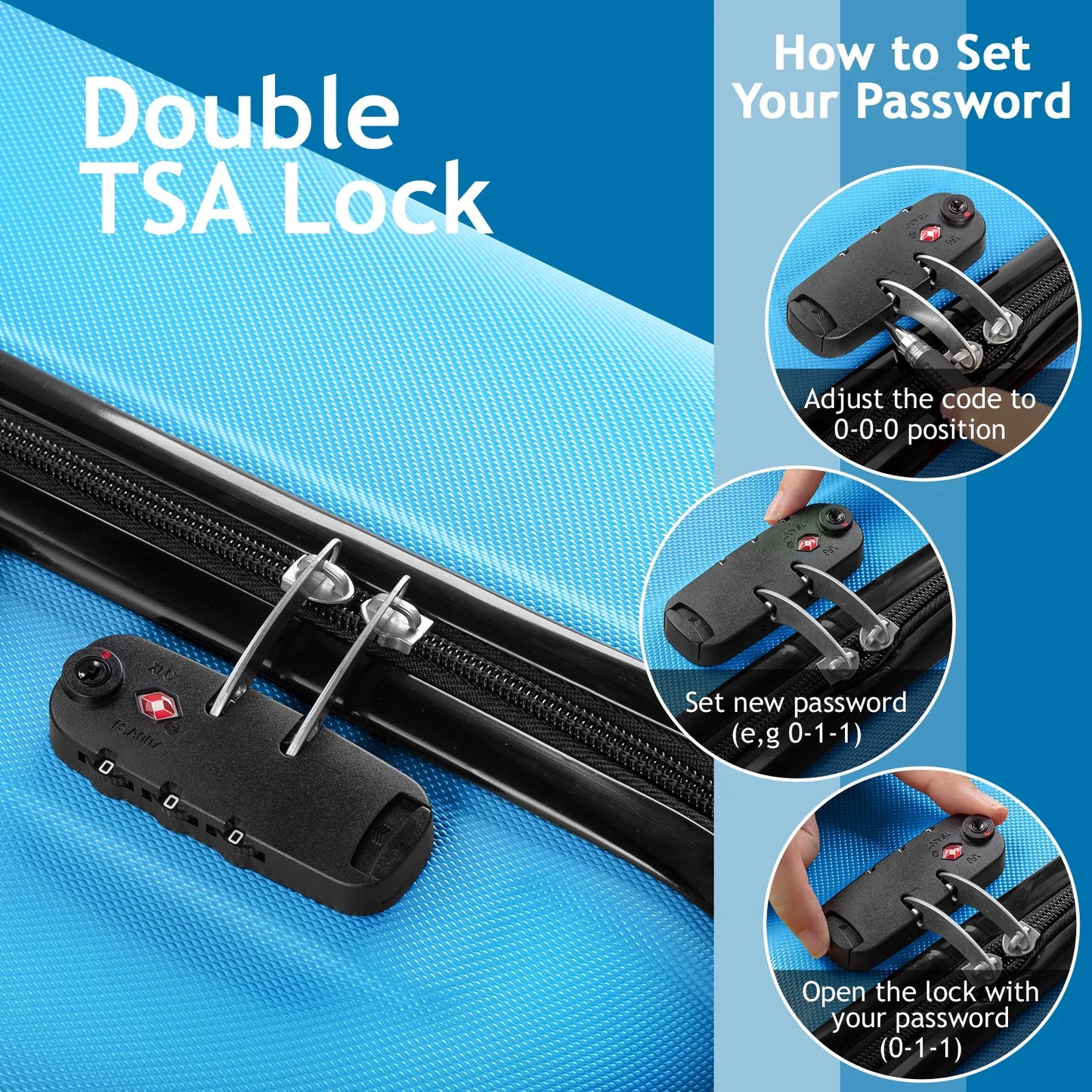 Zimtown 3 Piece Nested Spinner Suitcase Luggage Set With TSA Lock Royal Blue