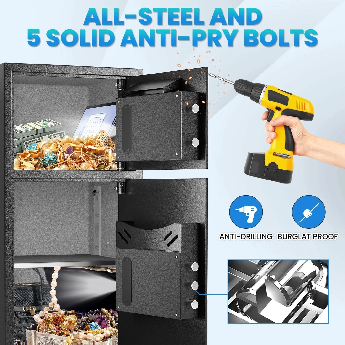 Opentiny 6.5 Cuft Large Safe, Digital Lock Home Safe Fireproof Waterproof, Anti-Theft Money Safe Box with Deposit Slot & Dual Alarm System, Digital Security Document Safe for Home Office Hotel