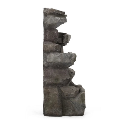 Holaki 23.5" H Outdoor Fountain,4-Tire Waterfall Flow Floor Fountain with LED Light for Patio,Gadern,Backyard,Art Home Decoration,Light Brown