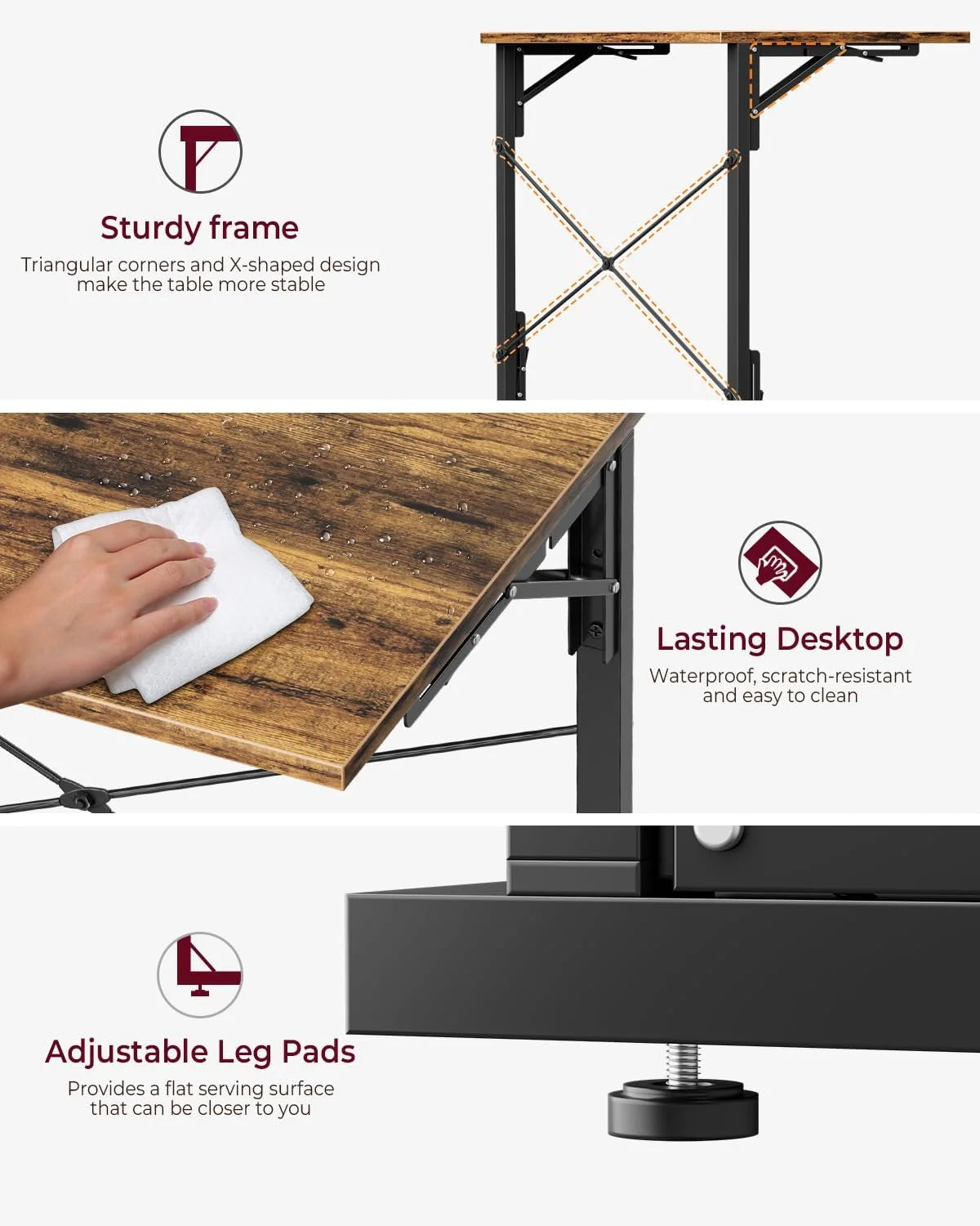 31.5" Folding Desk, Foldable TV Tray Table for Eating on Couch, Extra Large TV Dinner Trays, Portable Fold Computer Writing Desk Table for Home Office, Rustic Brown