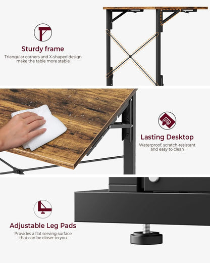 31.5" Folding Desk, Foldable TV Tray Table for Eating on Couch, Extra Large TV Dinner Trays, Portable Fold Computer Writing Desk Table for Home Office, Rustic Brown