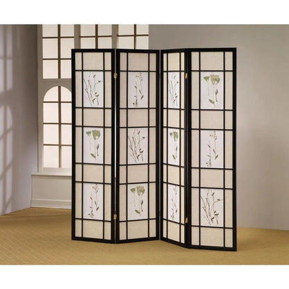 4 Panel Floral Shoji Screen, Room Divider