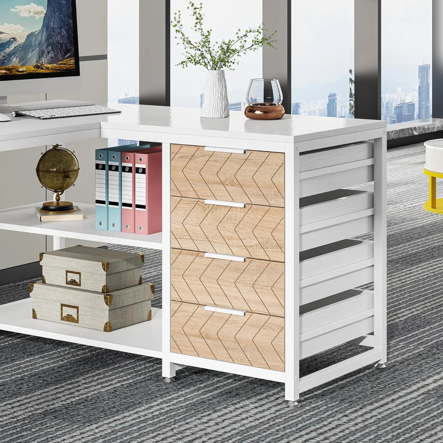 Tribesigns 59" L-Shaped Office Desk, Modern Reversible Computer Study Desk for Home Office, White