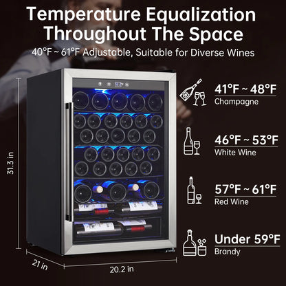 Wine Cooler,Beverage Refrigerator Cooler,Freestanding Wine Cooler Refrigerator with Triple Pane Clear Glass Door,Mini Fridge Countertop Drink Cooler for Home Office,Temperature Adjustment Range 40~61°