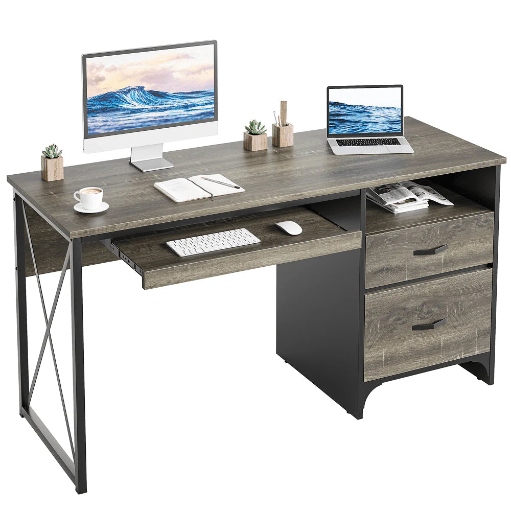 Bestier 55 inch Computer Desk with Storage Drawers & Keyboard Tray & File Drawer Home Office Desk Grey