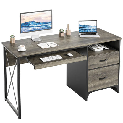 Bestier 55 inch Computer Desk with Storage Drawers & Keyboard Tray & File Drawer Home Office Desk Grey