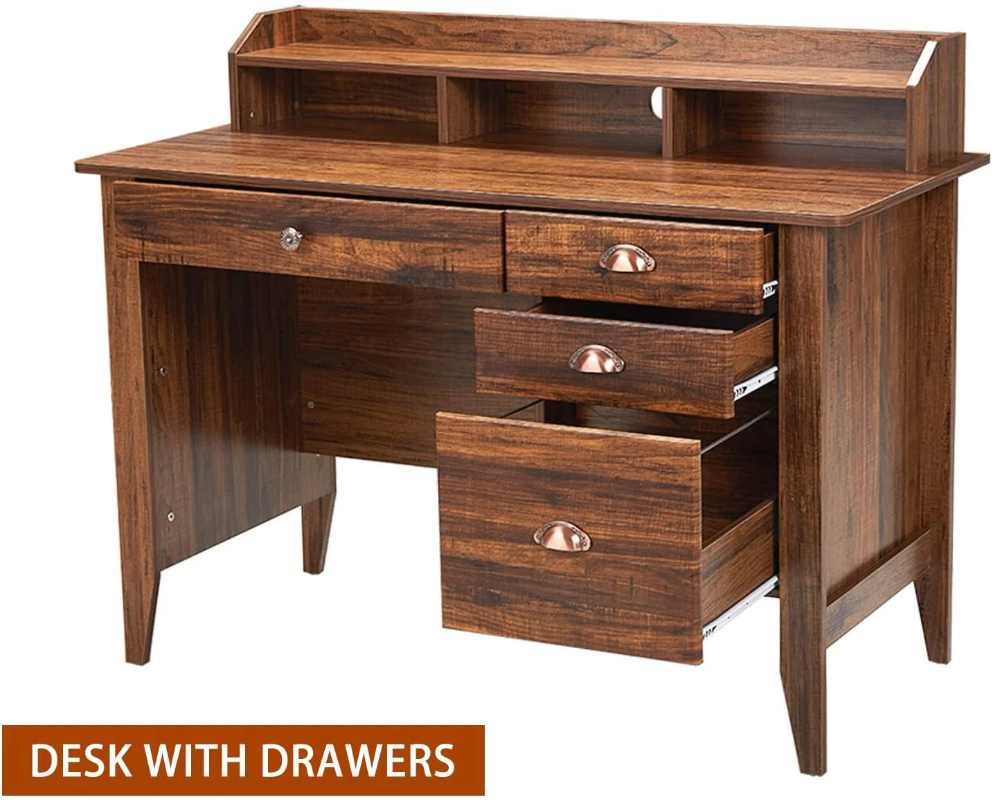 Homfa 47 in Computer Desk, Home Office Writing Table with 4 Drawers and Hutch Shelf, Oak White