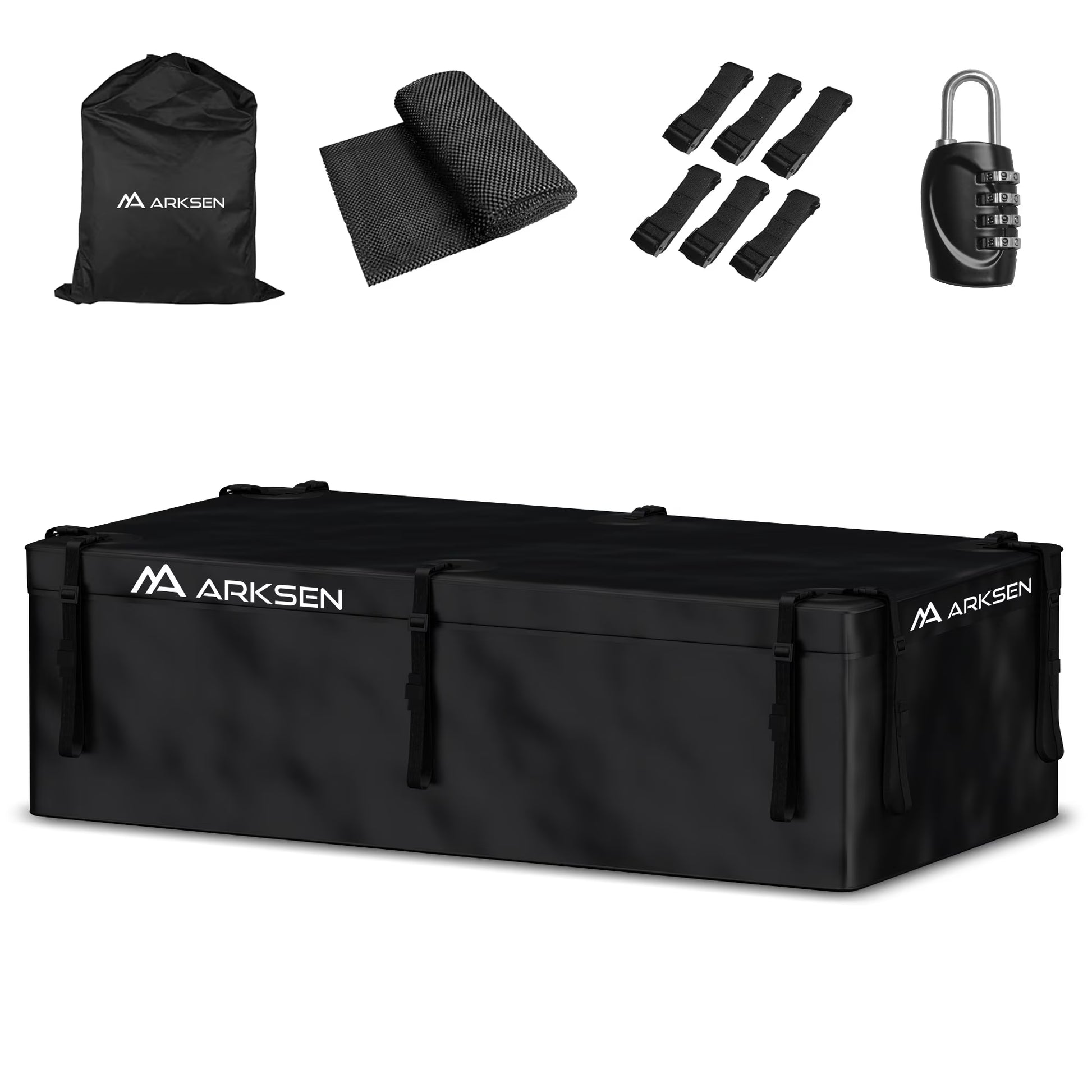 Arksen 29 Cubic Feet Waterproof Roof Top Luggage Storage Bag Heavy Duty Car Carrier Rooftop Bag W/12 Reinforced Straps, External Anti-slip Mat, 8 Door Hooks, For All Vechicles With/Without Rack