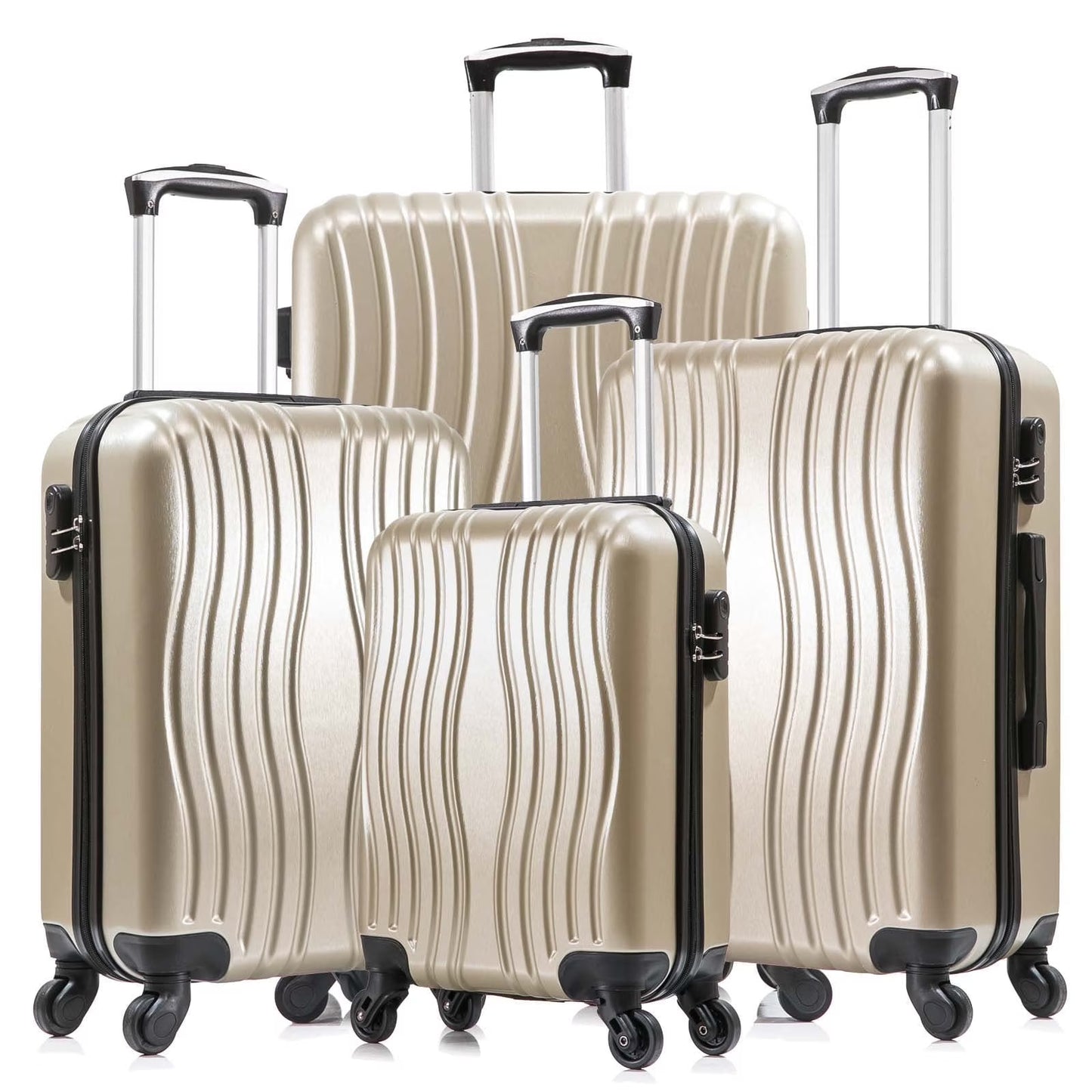 4-Piece Hardshell Luggage Set (18", 20", 24", 28") w/Corner Guards Lightweight Nestable Family Suitcases, 360° Wheels & Wet-Dry Compartment