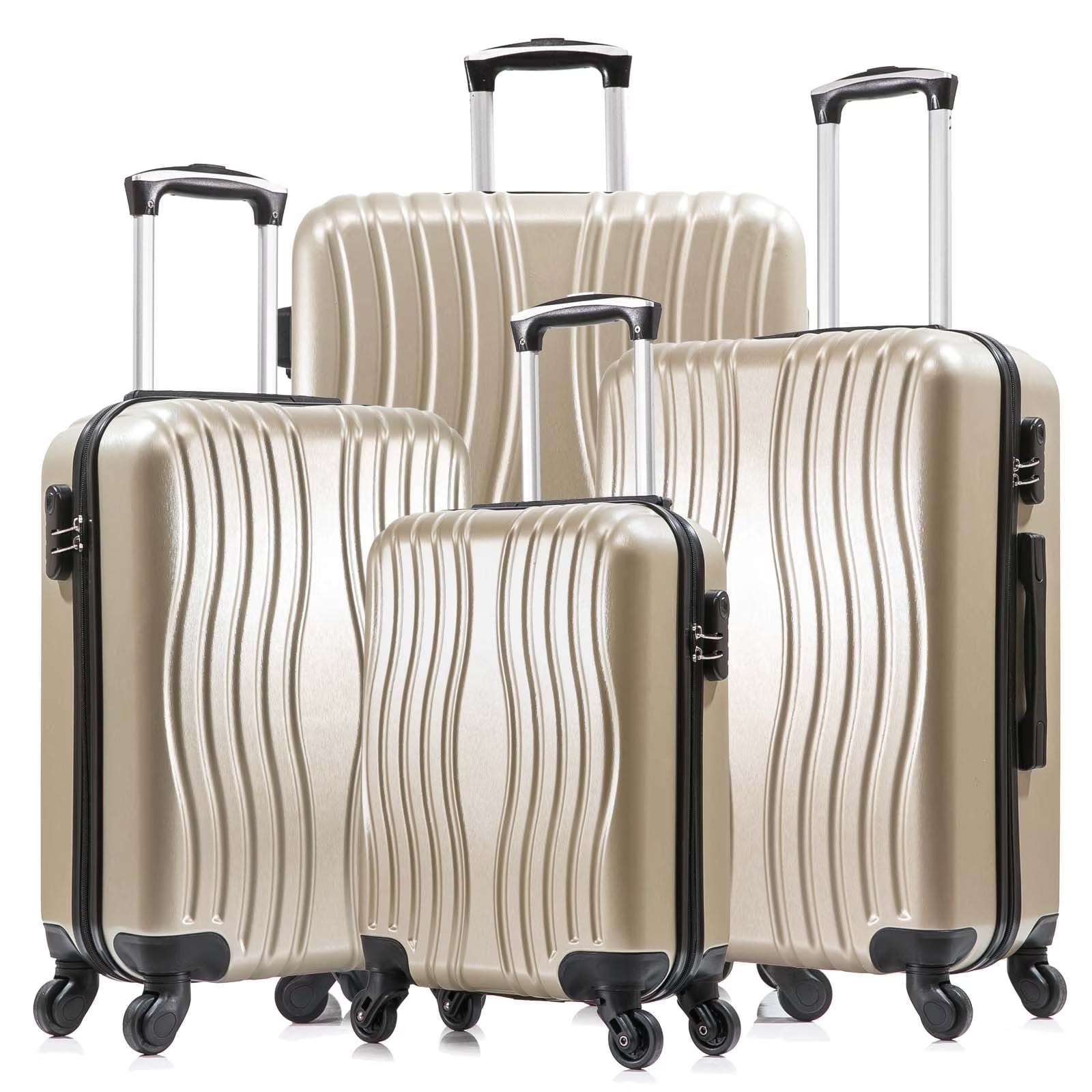 4-Piece Hardshell Luggage Set (18", 20", 24", 28") w/Corner Guards Lightweight Nestable Family Suitcases, 360° Wheels & Wet-Dry Compartment