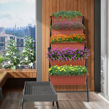 VIBESPARK 4Ft Planter Box 5-Tiers Vertical Raised Garden Bed with Drain for Patio Vegetables, Flowers Herb, 26" x 22.75" x 44.75"
