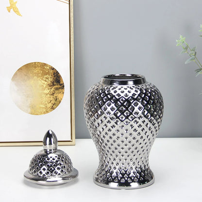 Vintage Style Ceramic Ginger Jar Dried Flower Vase Porcelain Storage Jar with