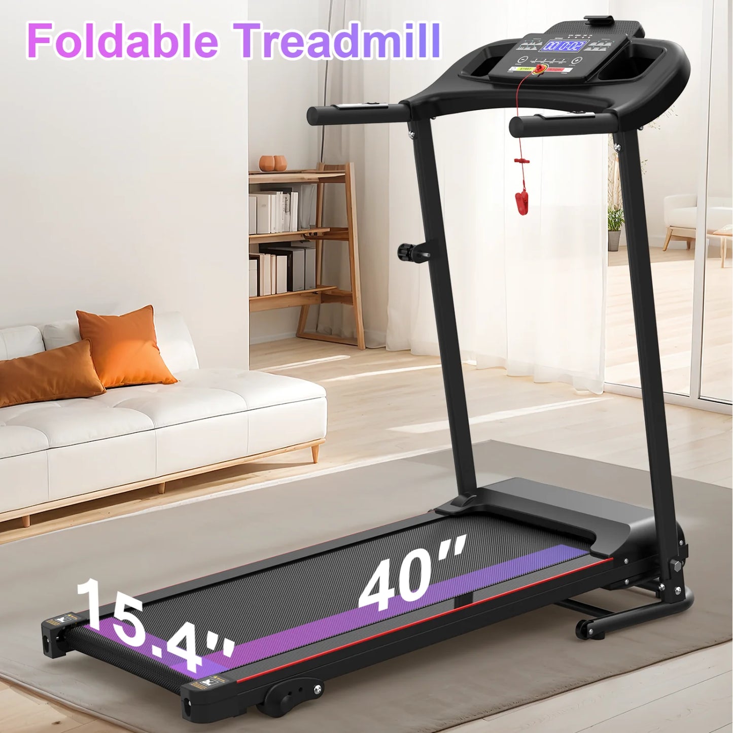 SWERTOY 2.5HP Foldable Treadmill with 3-Level Manual Incline Treadmill LED Display for Home Office 265lbs Capacity Walking Pad Jogging Running Machine