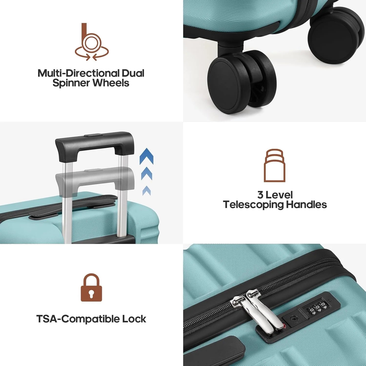 MIUSSE Luggage Sets 3 Piece, 20 Inch Carry On Luggage with Wheels, 100% PC Hardshell Suitcase with TSA Lock, Carry On Suitcases Airline Approved With Travel Backpack for Men Women