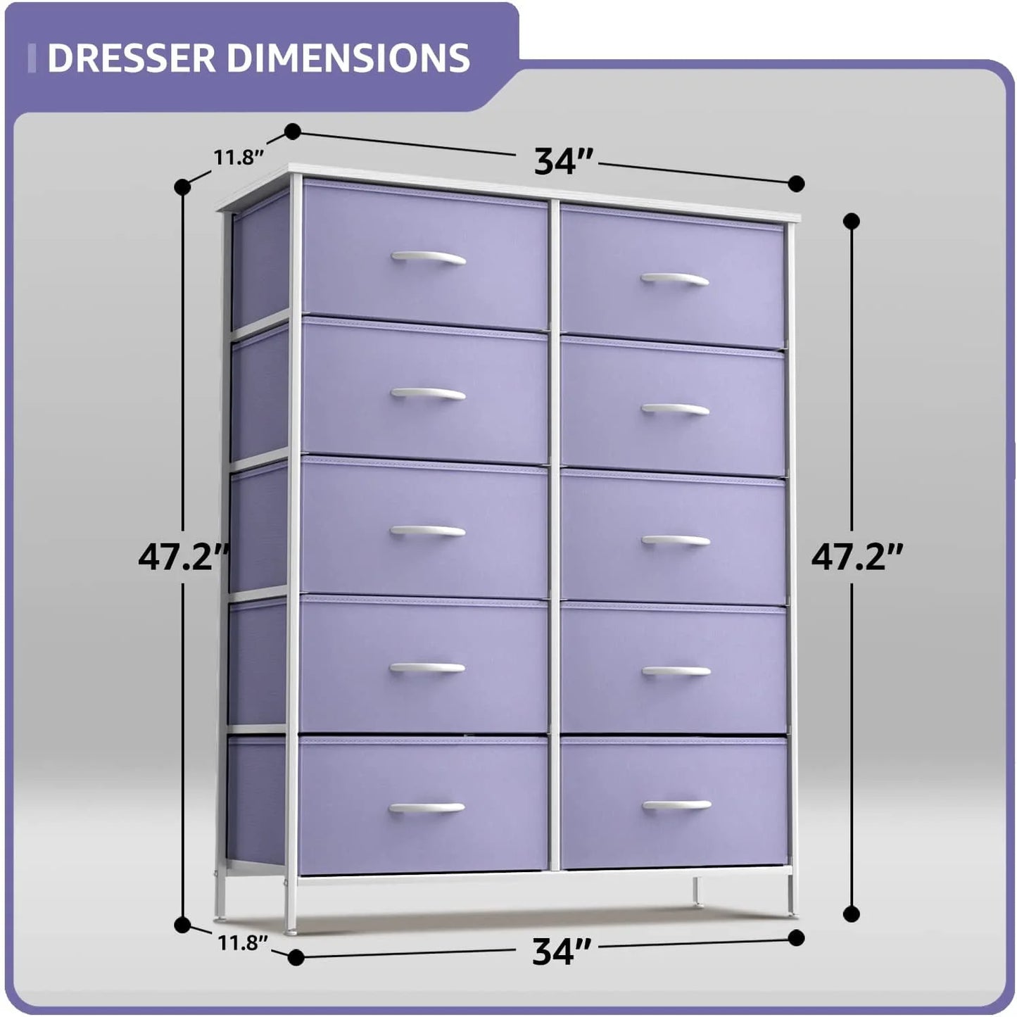 Sorbus Dresser with 10 Drawers - Storage Unit Organizer Chest for Clothes - Bedroom, Kids Room, Nursery, & Closet - Steel Frame, Wood Top, and Easy Pull Fabric Bins