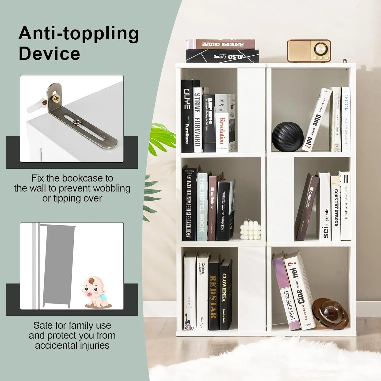 3 Cube Bookcase Set of 2, Modern Bookshelf w/Cubical Storage Shelves, Wood Bookshelves & Bookcases, Small Book Shelf for Bedroom, Living Room, Home Office (White)