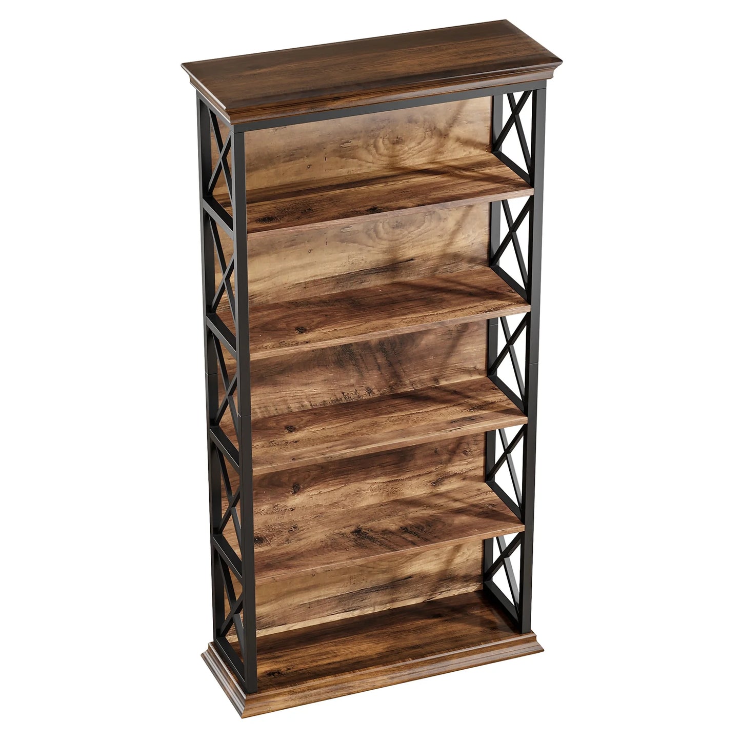 Fnova 71" 5-Tier Tall Bookshelf, Industrial Wood Bookcase with Metal Frame, Floor Standing Display Storage Shelves for Home Office, Living Room, Bedroom