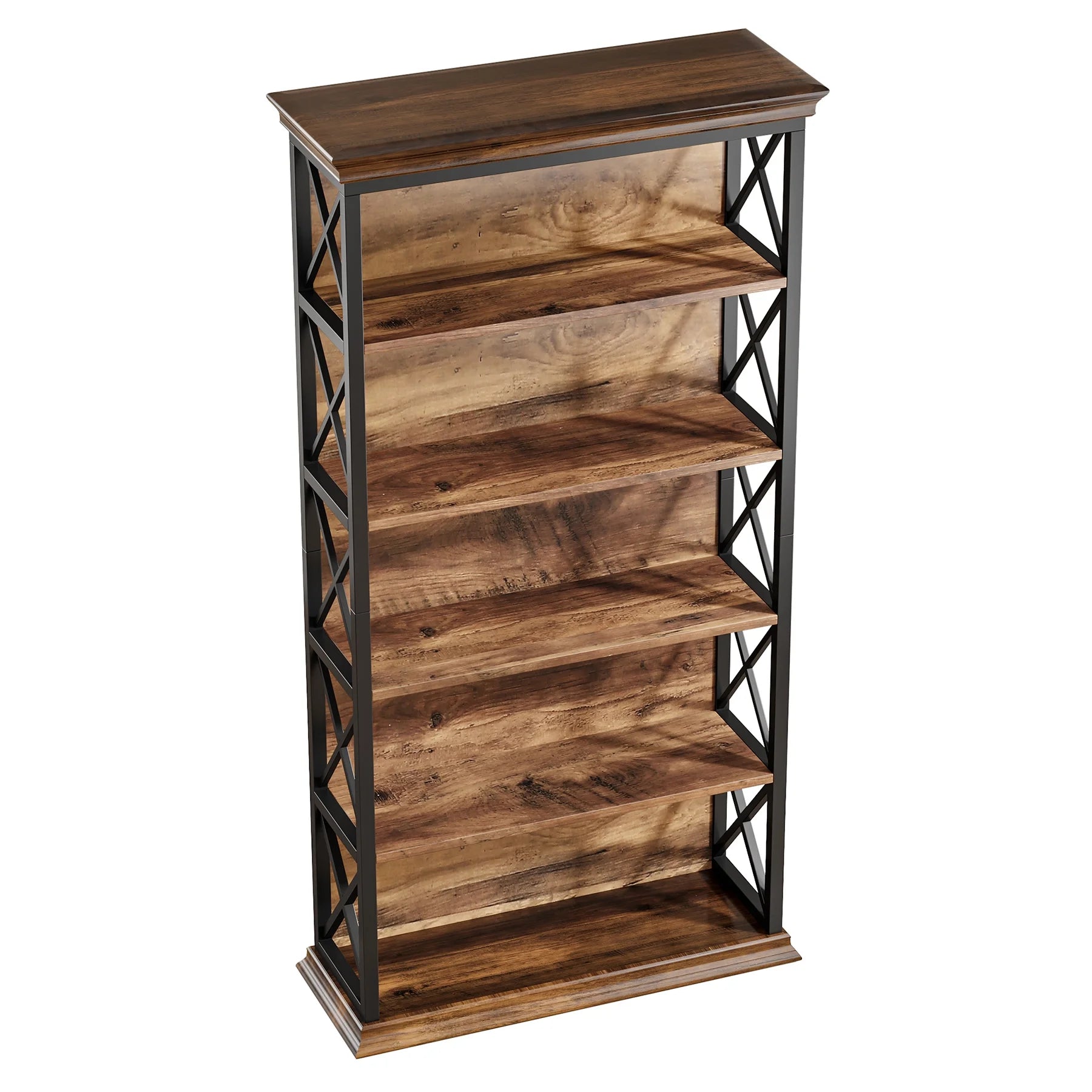 Fnova 71" 5-Tier Tall Bookshelf, Industrial Wood Bookcase with Metal Frame, Floor Standing Display Storage Shelves for Home Office, Living Room, Bedroom