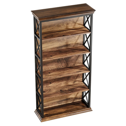Fnova 71" 5-Tier Tall Bookshelf, Industrial Wood Bookcase with Metal Frame, Floor Standing Display Storage Shelves for Home Office, Living Room, Bedroom