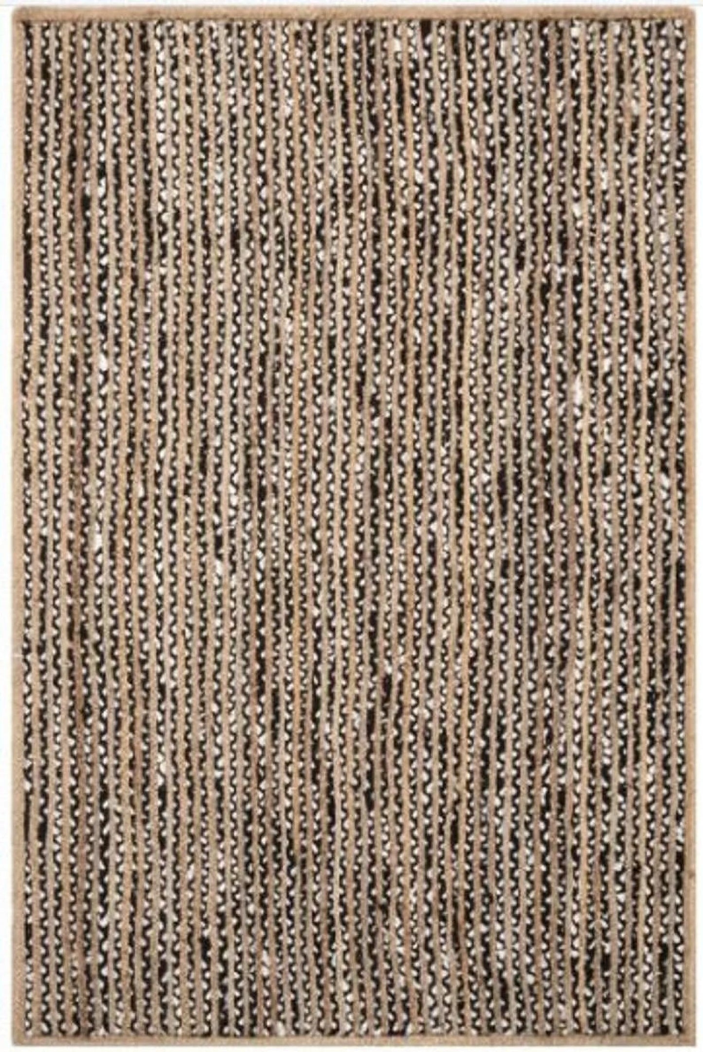 Indian Handmade Braided Black & White Cotton with Natural Jute Area Rugs , Floor Decor Carpet Size 2.6 x 4 Feet ( 75 cm x 120 cm )