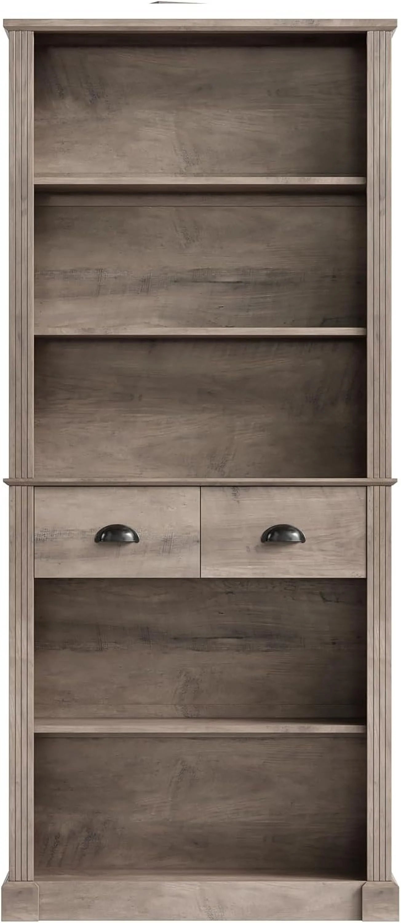 72" Farmhouse Bookshelf and Bookcase with Storage, Tall Bookshelf with Drawers, 5 Tier Book Shelf with Storage, Wood Display Shelves for Home Office, Study, Wash Gray